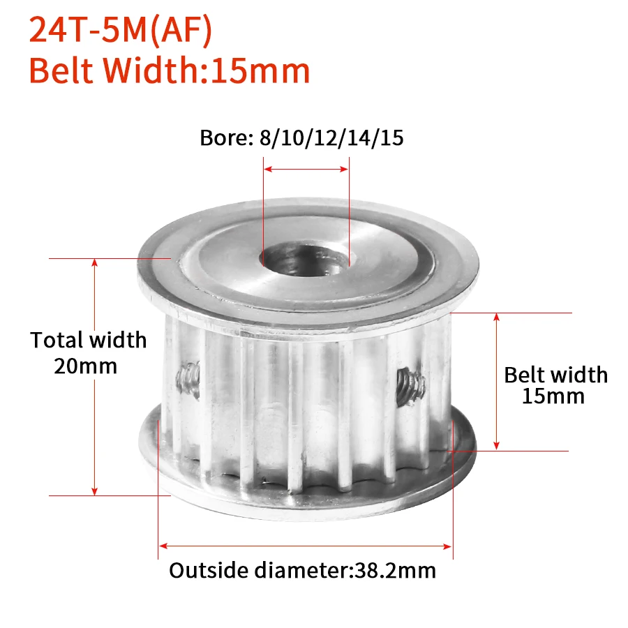 

24 Teeth HTD 5M Synchronous Timing Pulley Bore8/10/12/14/15mm Width=15mm 24T Keyway Timing Pulley AF bore keyway diameter3/4/5mm