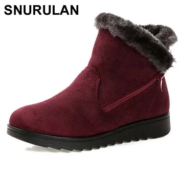

SNURULAN Women's Snow Boots Warm Short Fur Plush Winter Ankle Plus Size Platform Ladies Suede Zip Shoes Female Comfortable E011