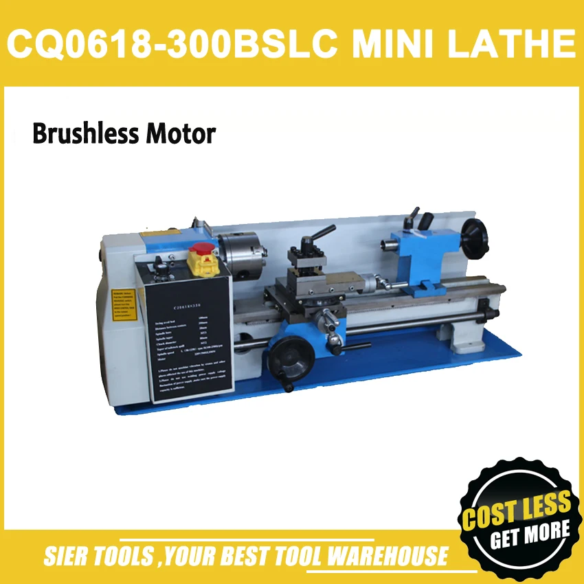 

CQ0618-300BSLC mini lathe machine/350W Brushless Motor/Steel Gears/100mm chuck/Free 11pcs turning tool