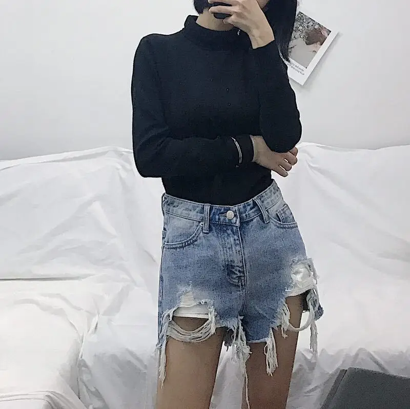 2018 Summer Women Shorts Ripped Jeans High Waist Loose Blue Sexy & Club Denim Short Feminino with Hole Plus Size 3XL 4XL 5XL