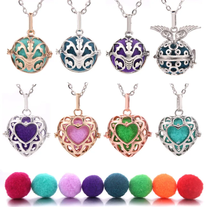

New Aromatherapy Jewelry Butterfly Heart Necklace Vintage Open Lockets Pendants Perfume Essential Oil Diffuser Necklace