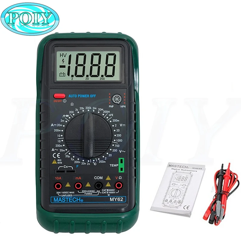 

MASTECH MY62 Handheld Digital Multimeter DMM w/Temperature Capacitance & hFE Test Testers Meters