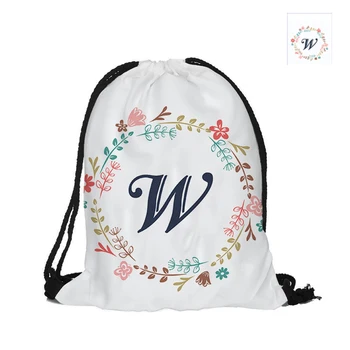 

Custom Monogram Names Fashion Drawstring Bag Boho Style Double Sided Printing Bag For Travel Backpack Fast Food Bags