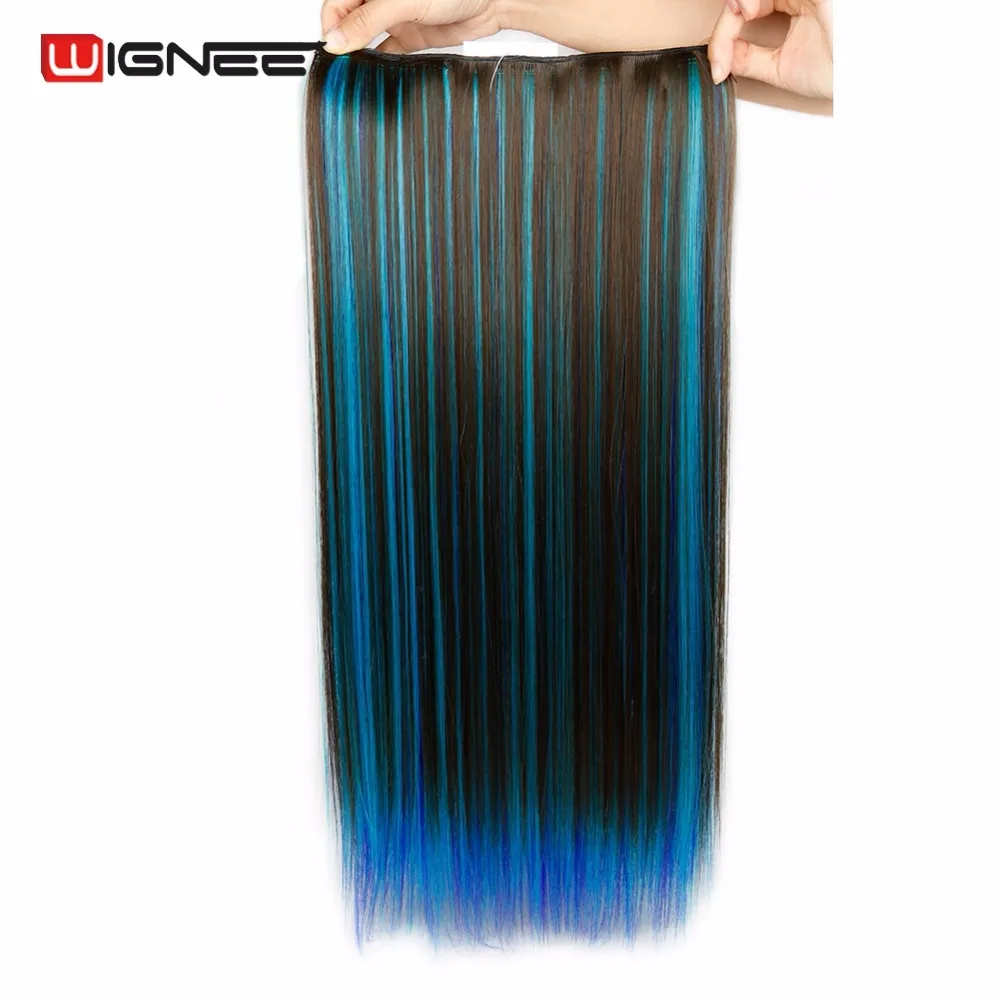 

Wignee Straight Hair 5 Clip In Hair Extension High Temperature Synthetic Hair Mixed Green/Blue/Pink Natural Hair Piece For Women