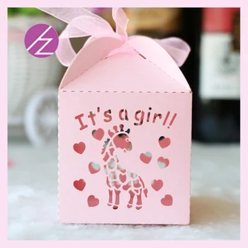 

50pcs/lot Gender Reveal Baby Shower Decoration It's a girl Pink Candy Chocolate paper boxes Gift box Favor Box With free Ribbon