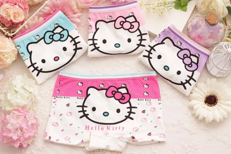 4pcs/Lot Children Girls Hello Kitty Underwear Kids Fashion Character Boxer Brief Infant Baby