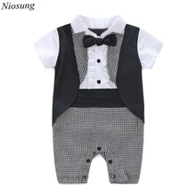 Niosung Handsome Baby Boy Formal Party Short Sleeve Cotton Blended Christening Wedding Tuxedo Waistcoat Bow Tie Suit Kids Child