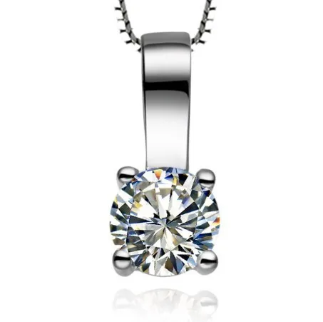 

Sterling Silver Necklace 1CT Four Claw Brilliant Round Cut Certified Diamond Engagement Pendant 925 Necklace