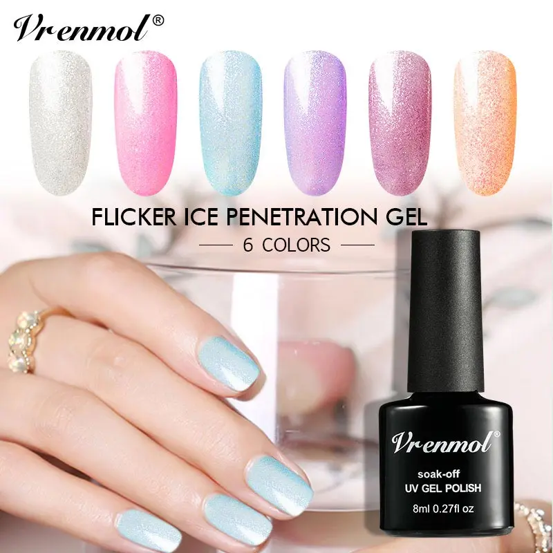 

Vrenmol 6 Colors Pink Colors Glitter Flicker Ice Penetration Nail Gel Nail Art UV Gel Lacquer Hybrid Sugar Gel Lacquer Nail Glue
