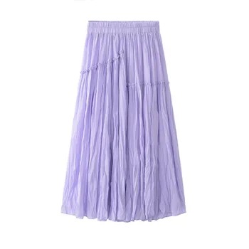 

Saia Longa Midi Skirt Europe A-line Empire And America Real 2019 New Style Women's Literary Fan Elastic Waist Big Swing Skirt