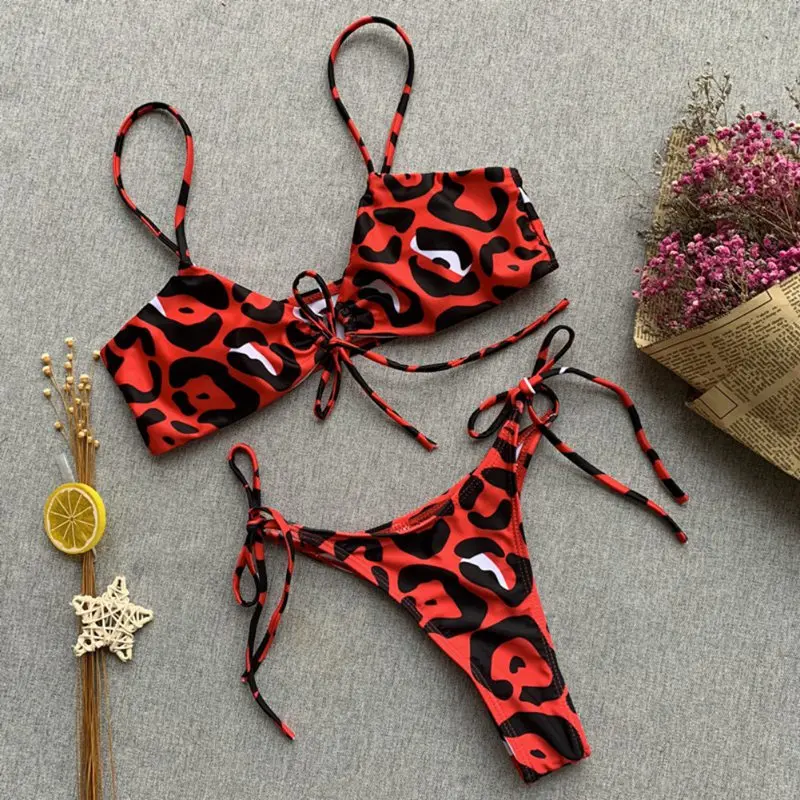 

Female Leopard Print Set Swimwear Leopard Bikini 2019 Glamorous Bikini Set Sexy Strap Bikini Thong Swimsuit