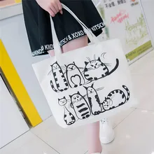 Женская Холщовая Сумка для покупок с рисунком кота, напечатанная сумка на плечо, Женская Большая вместительная пляжная сумка, Холщовая Сумка для покупок