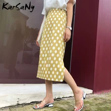 KarSaNy плиссированная юбка в горошек для женщин шифоновая плиссированная юбка миди Ретро Бохо Высокая талия юбка в горошек s для женщин s Saia