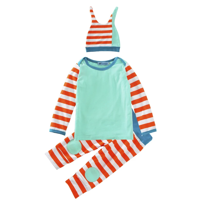 Spring Baby Boy Clothing Set 2017 Fashion Splicing T shirt+Stripe Pants+Cap 3pcs Girl Boy Baby