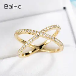 BAIHE Solid 14 К желтого золота (AU585) около 0.28ct F-G/SI круглой огранки 100% из натуральной бриллиантами свадебные мода подарок кольцо