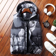 Утепленный зимний пуховый жилет для мужчин, повседневная шапка, съемный военный Камуфляжный белый пуховик на утином пуху, куртка без рукавов для мужчин