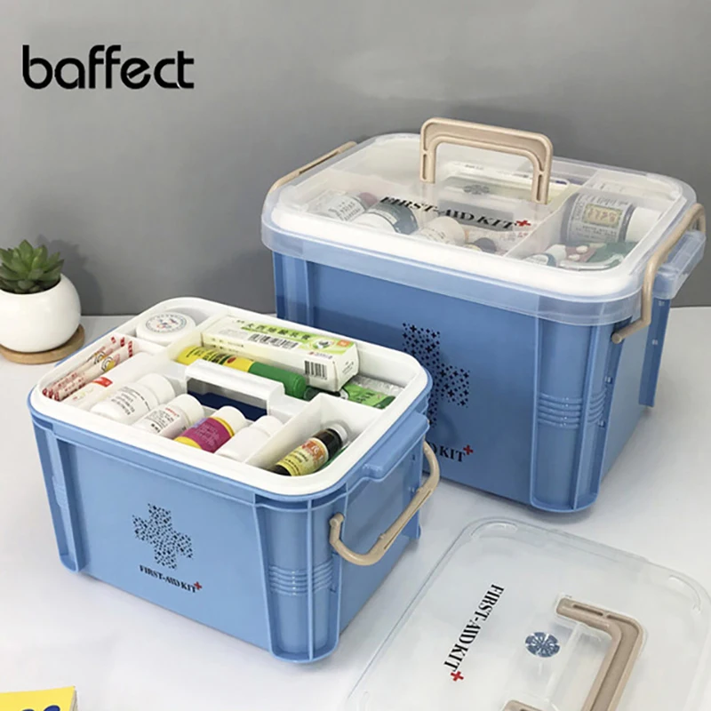 

Baffect First Aid Kit Box Medicine Box Plastic Container Emergency Kit Portable 2Layer Large Capacity Medical Storage Organizer
