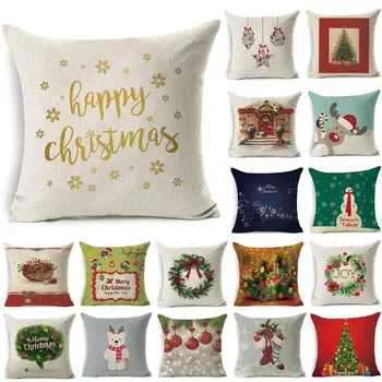 

1Pcs 43*43cm Christmas Tree Santa Claus Pattern Cotton Linen Throw Pillow Cushion Cover Home Sofa Decorative Pillowcase 40468