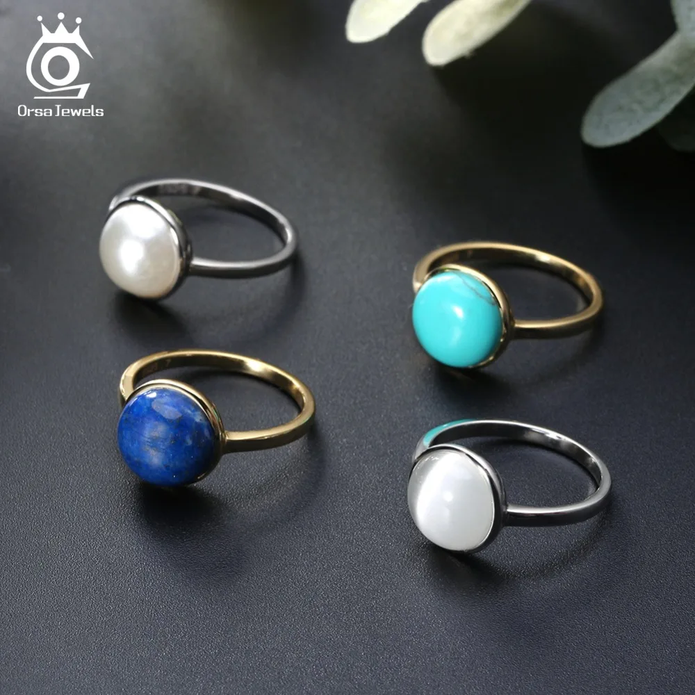 ORSA JEWELS Genuine 925 Sterling Silver Rings For Women Natural Stone Turquoises Anniversary Ring Fashion Female Jewelry SR69