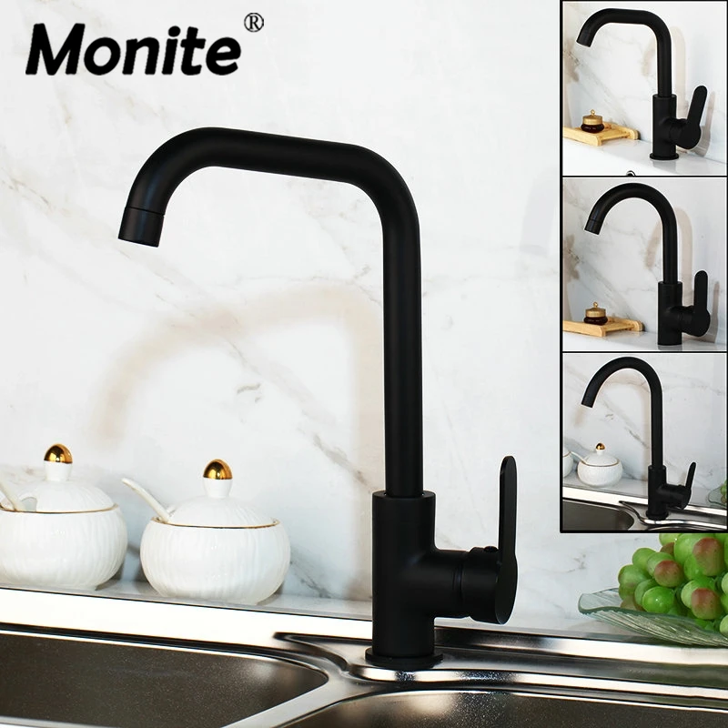 

Monite Black Painting Swivel Rotated Kitchen Basin Mixer Tap Fauce Black Painted Stream Spout Deck Mounted Mixer Faucet Tap