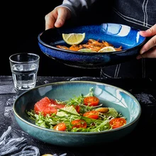 Japanische Keramik Teller Tief, Runden teller, Suppe platte, Familie Salat Obst Platte Procelain Große platte