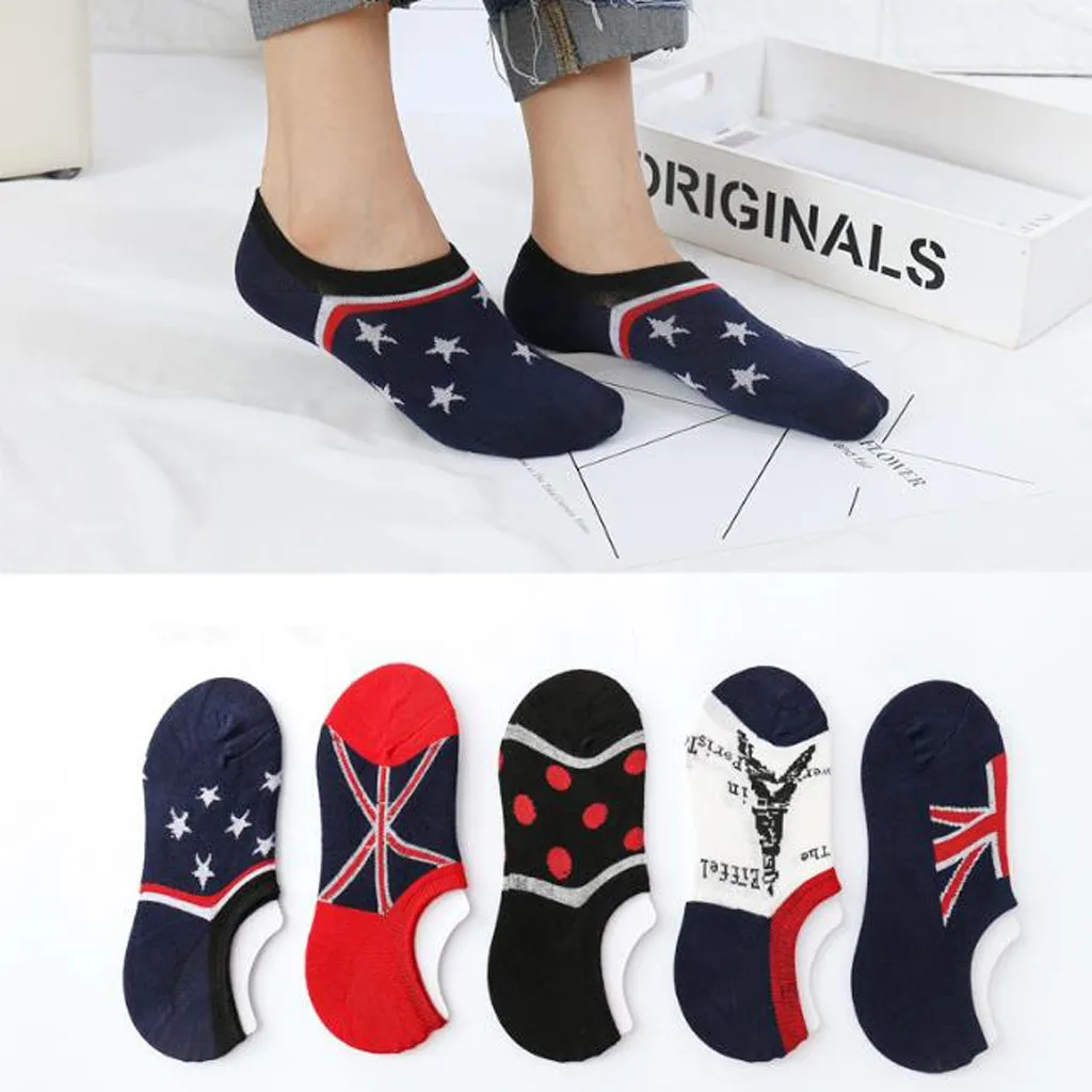 

KANCOOLD 5 Pairs/lot Women's Socks Skateboard Flag Printed Short Socks Summer Breathable Cotton Female Sock Calcetines