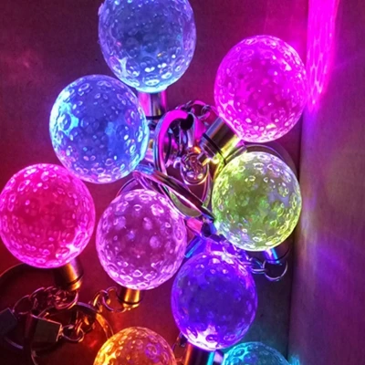 50 шт светодиодный свет хрустальный шар брелок Футбол Баскетбол Гольф кольцо для ключей девичник подарок для свадьбы подарок для гостя - Цвет: Golf with led