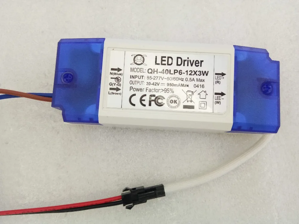 DHL Бесплатная доставка 30 шт./лот DC 20V 42V 6 12x3W 18W 21W 30W 36W 950mA источник питания прожектор