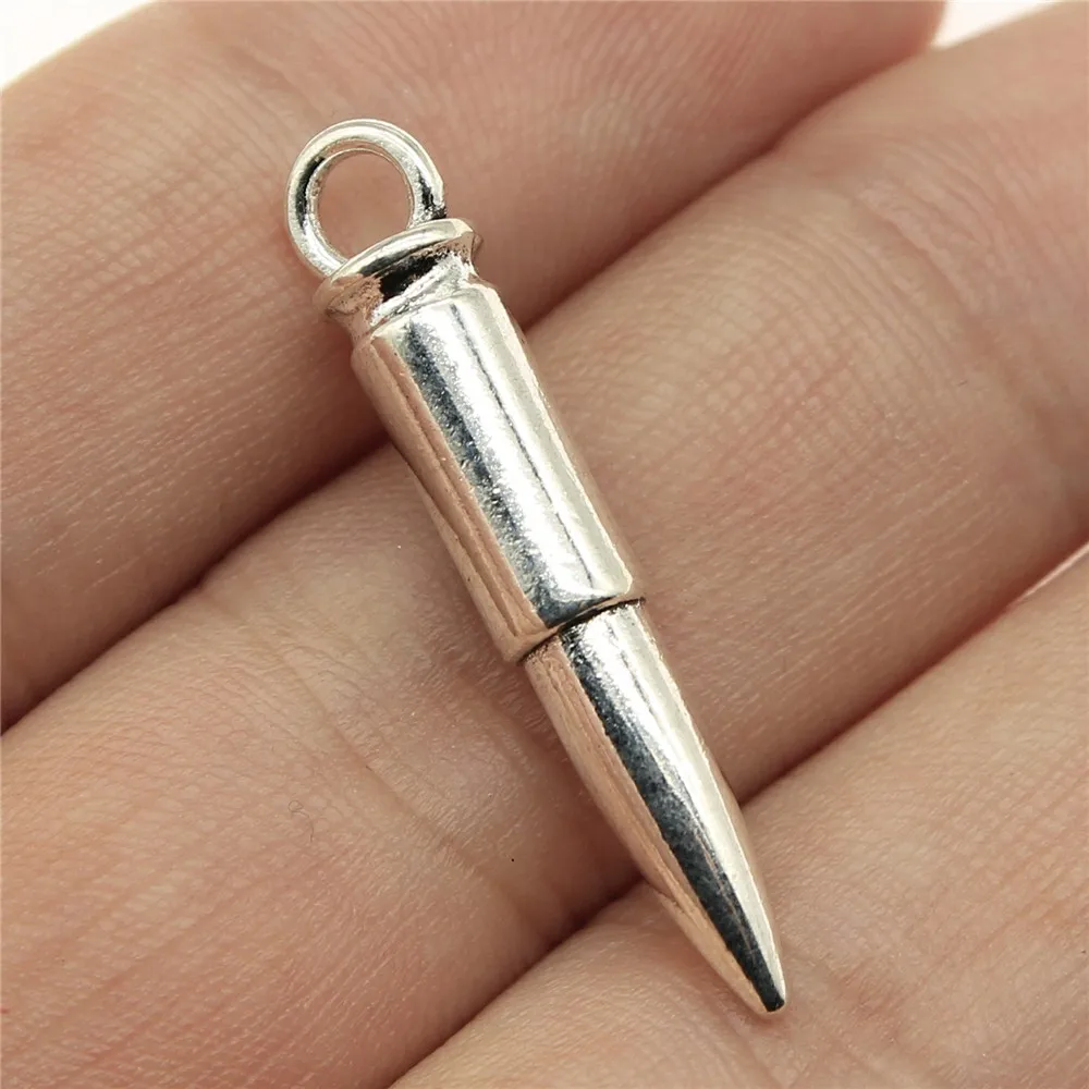 

WYSIWYG 5pcs 33x6x6mm Pendant 3D Bullet 3D Gun Bullet Charm Pendants For Jewelry Making Antique Silver 3D Bullet Pendants