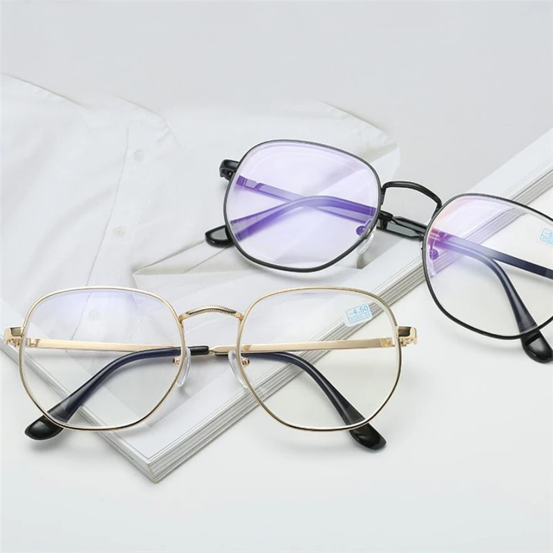1,0-1,5-2,0-6,0 студенческие очки для близорукости золотой и черный Оправа синяя пленка короткие очки для коррекции зрения очки по рецепту