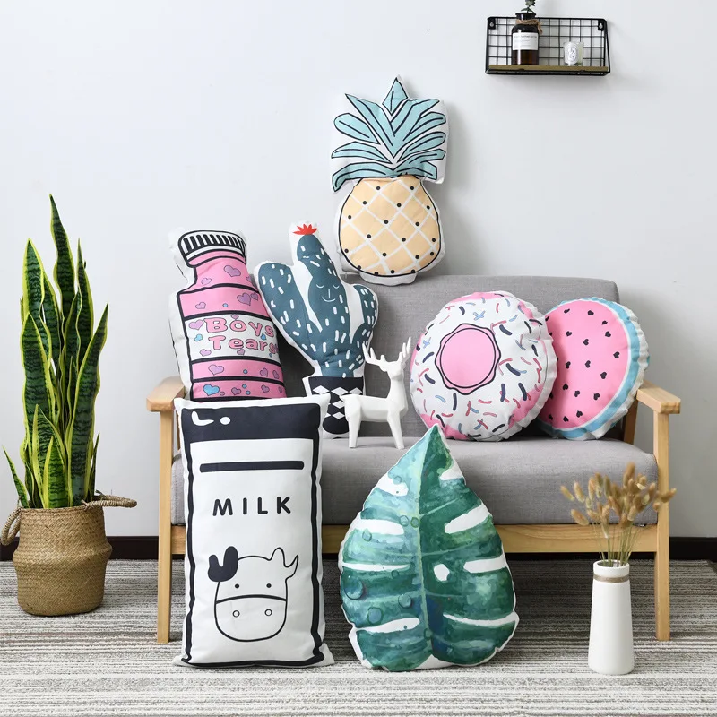 

ins Korea Double-sided Cute Pillow Cushion Home Pillow Creative cactus Fruit Pillows Cotton flax Pillowcase PP cotton Filler