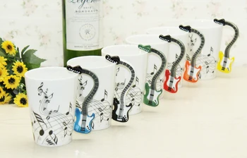 

201-300ML Porcelain Tea Cup With Gift Box Creative Guitar Music Mug Ceramic Coffee Cup For Birthday Children Gift Party Bar