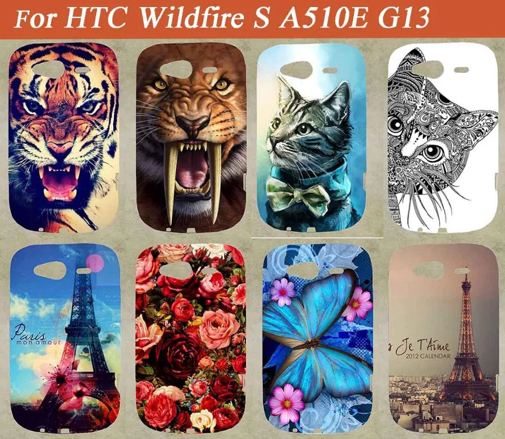 

Original New Brand 14 Colors case For HTC Wildfire S A510E G13 Eiffel Tower Stylish Stand Function Cute Animals type case cover