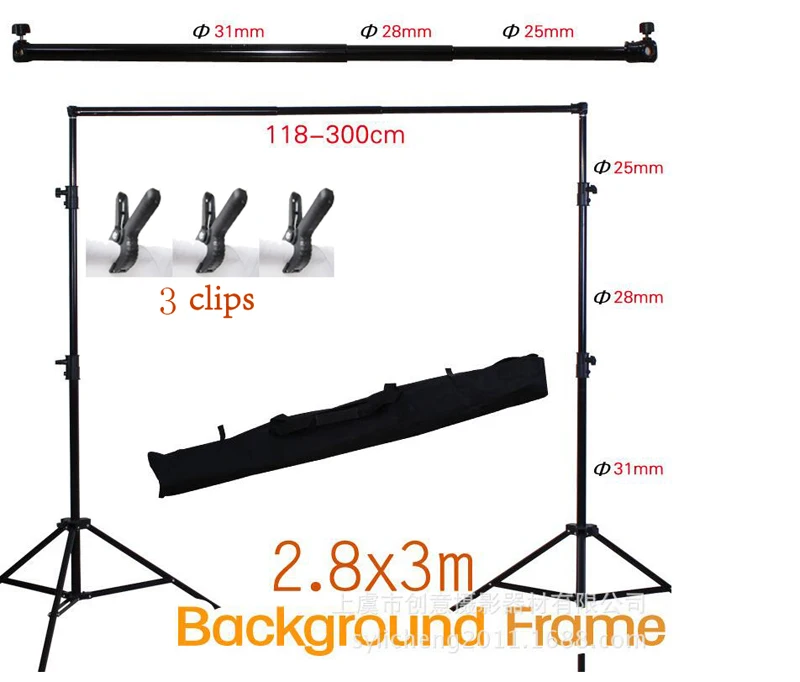 

2.8M X 3M Pro Adjustable Background Support Stand Photo Backdrop Crossbar Kit Photography stand +3 clips for Photo Studio