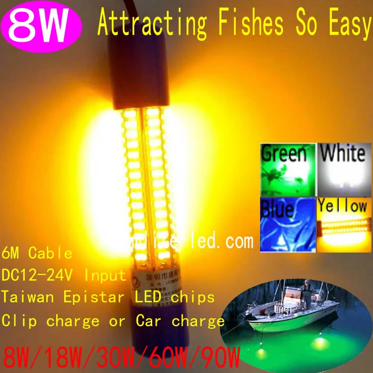 Yellow Color Underwater LED fishing lures 8W Green Fishing Bait LED