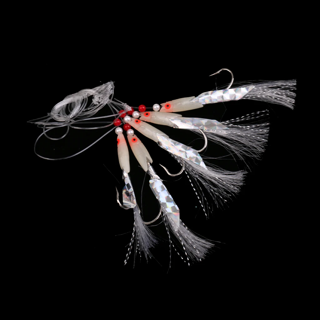 5 Pieces/Pack Freshwater/Saltwater Fishing Lures Fishing Sabiki Bait Rigs Fish Skin/Feather Hooks 3/0# Anzuelo crochet