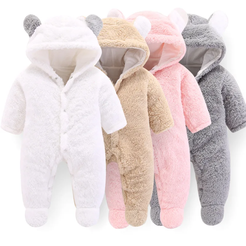 

Winter Newborn Baby Jumpsuit Baby Girl Polyester Hooded Overalls For Infant Girl Unisex Baby Boy Wool Cotton Romper Kids Clothes