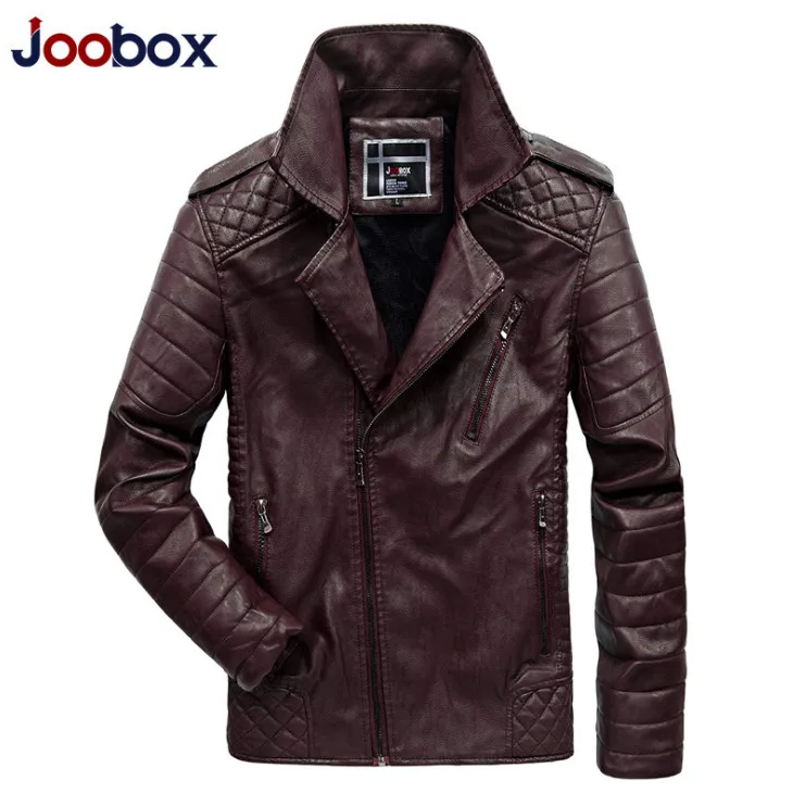 

JOOBOX Motorcycle Biker Leather Jacket Men Casual Zipper Jacket Vintage Design PU Leather Jacket Male Coat Casaco Masculino