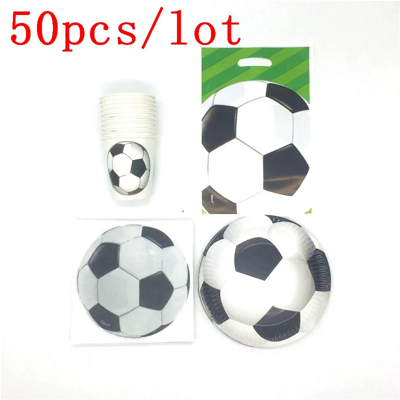 

White Football Theme Design Small Plastic Bags Paper Cup Gift Bag Soccor Theme Party Decoration Party Loot Bag Supply 50Pcs/Lot