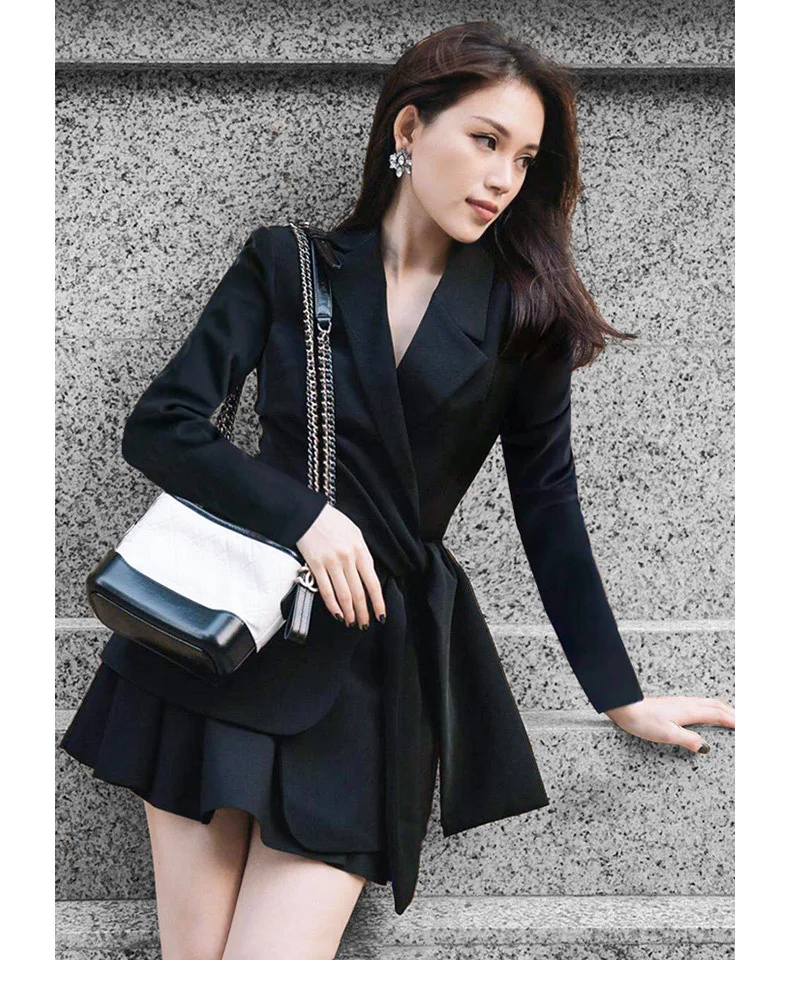 Fashion Black Sexy slim seep V white two sets of skirt