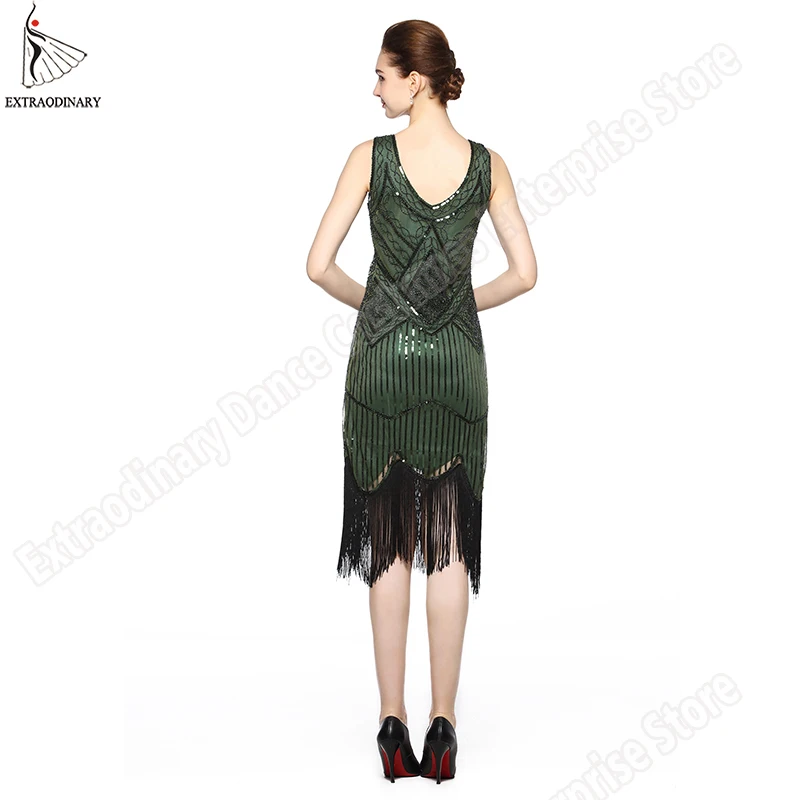 Женское вечернее платье 1920 s Great Gatsby Flapper Vestidos с блестками и бисером, платье с бахромой, вечернее платье с v-образным вырезом, украшенное бахромой, без рукавов