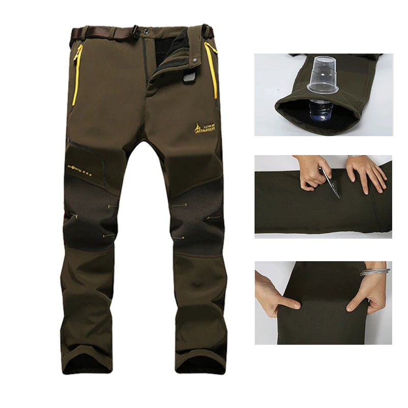 Invierno Trekking Pantalones Hombre impermeable Sofshell pantalones al aire libre de los hombres térmica caliente deportes senderismo Camping montaña pantalones para hombre