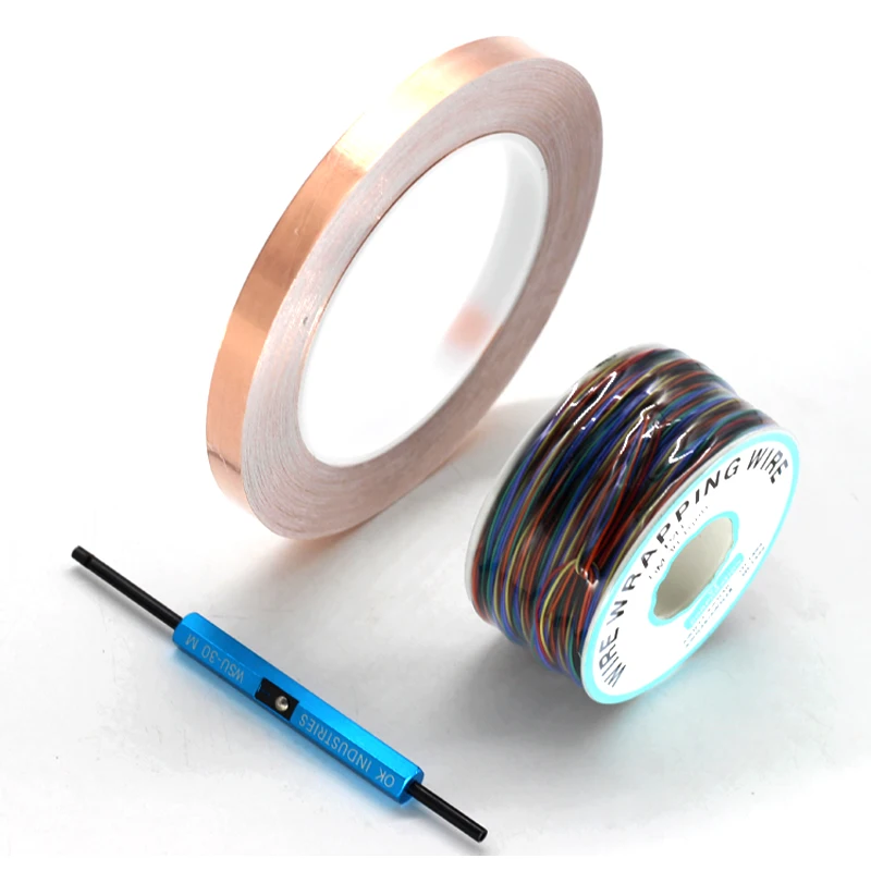 

8 Color Wrapping Wire AWG30 OK Line Electrical Wire + WSU Wire Wrap Strip Unwrap Tool + Single Side Conductive Copper Foil Tape