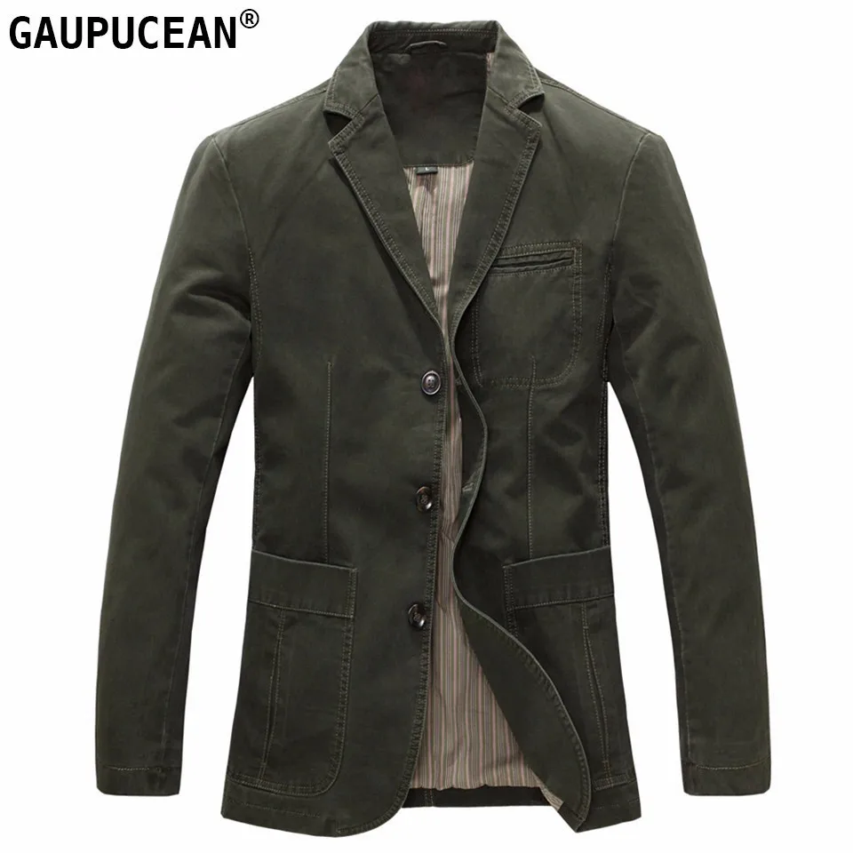 

100% Cotton Men Jacket Buttons Pockets Khaki Green Black Casual Street Wear Spring Autumn Winter Male Outwear Slim Man Blazer