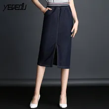 3235 Формальные джинсовые юбки для женщин, плюс размер, эластичная высокая талия, облегающая бедра джинсовая юбка, Faldas Mujer, прямая деловая юбка с разрезом, лето