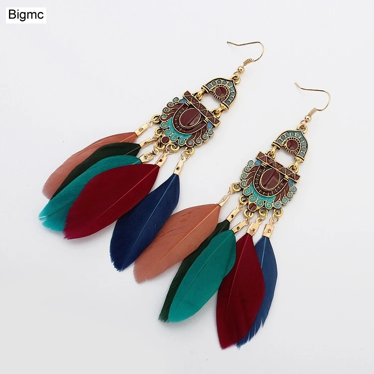 

New Women Feather Tassel Earrings Charm Exotic Style eardrop Earring Hot Best Party gift Jewelry E3015