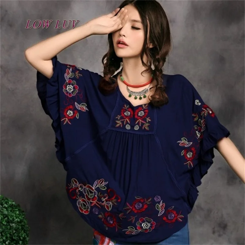 

Hot Sale Vintage Ethnic Floral Blouse EMBROIDERED shirt Clothing Vestidos women casual shirt/kimono/blusas