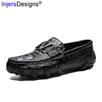 

New Arrival Driving Shoes Men Slip-On Breathable Boat Shoes Soft Lazy Loafers Crocodile Embossing Casual Men Shoes Big Size38-47