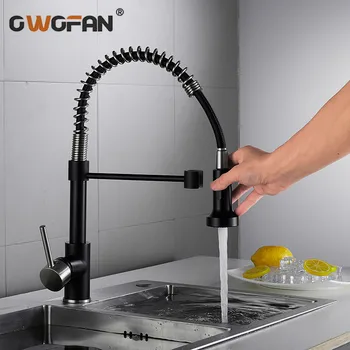 

Kitchen Faucets Brass Faucets for Kitchen Sink Single Lever Pull Out Spring Spout Mixers Hot Cold Water Tap OWO-N22-060