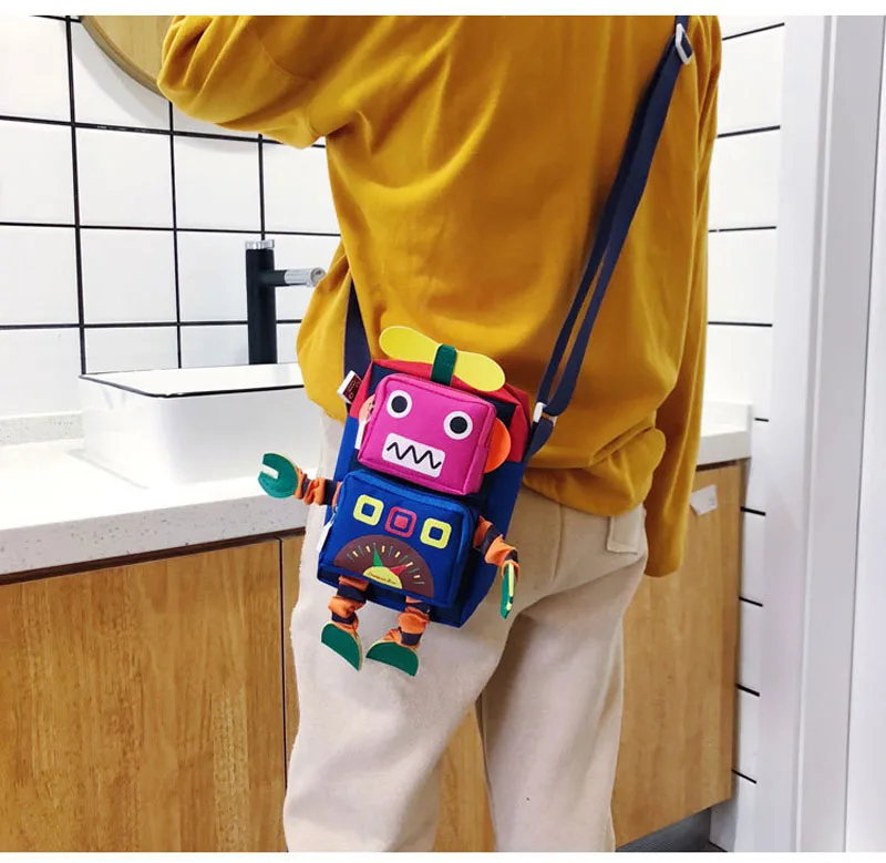 

Robot Handbags For Women Cartoon Shoulder Bags For Female Kids Colorful Cut Creative Handbag Superman Cavans Crossbody Bag